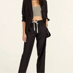 J crew tie waist pants in navy blue pinstripe brushed Italian wool